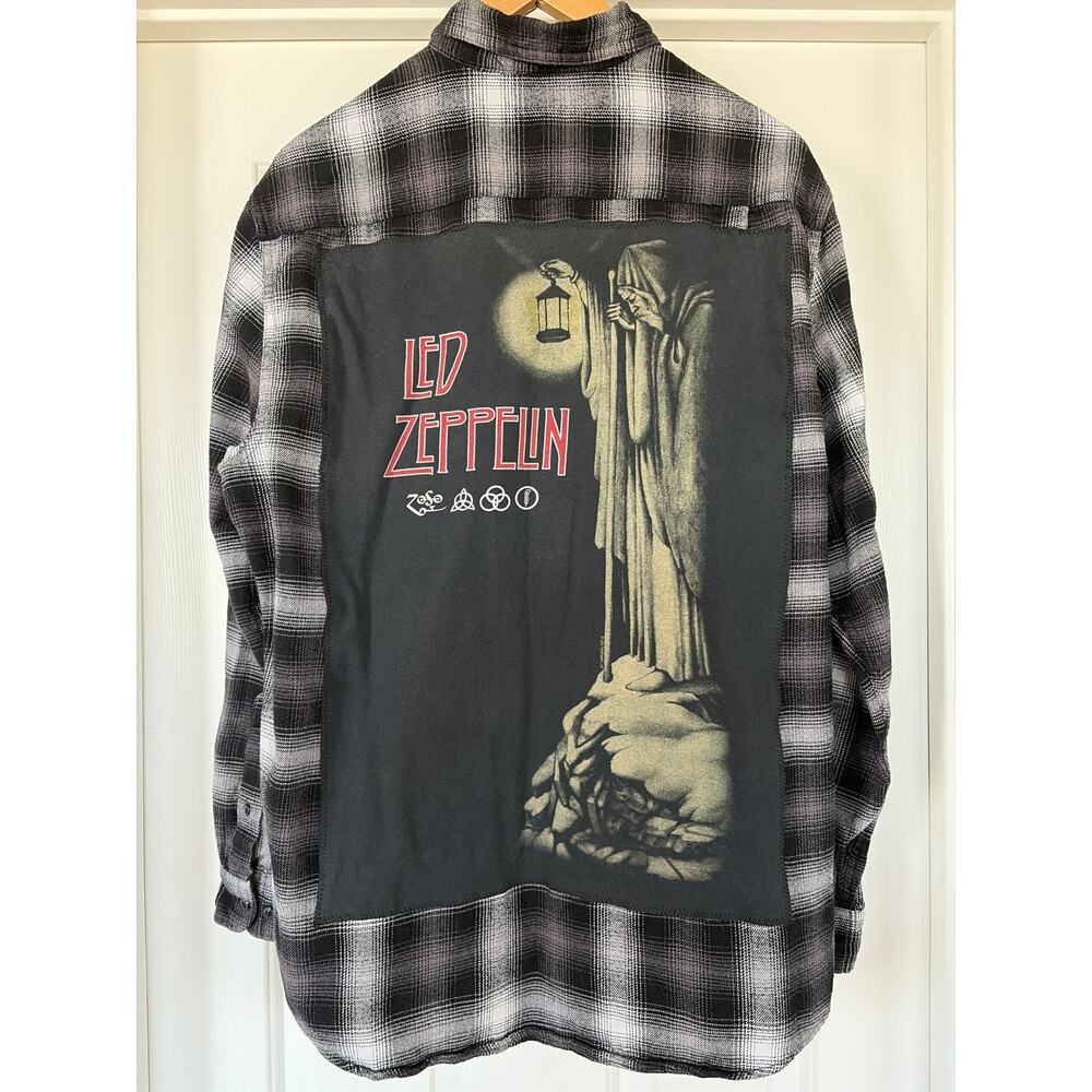 Led Zeppelin Upcycled Flannel Shirt unisex Size Large L